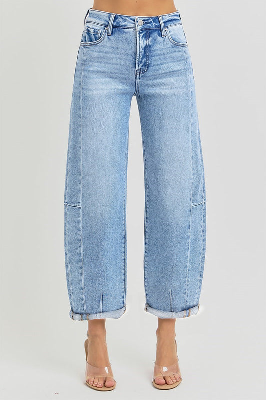Risen High Rise Cuffed Barrel Jean