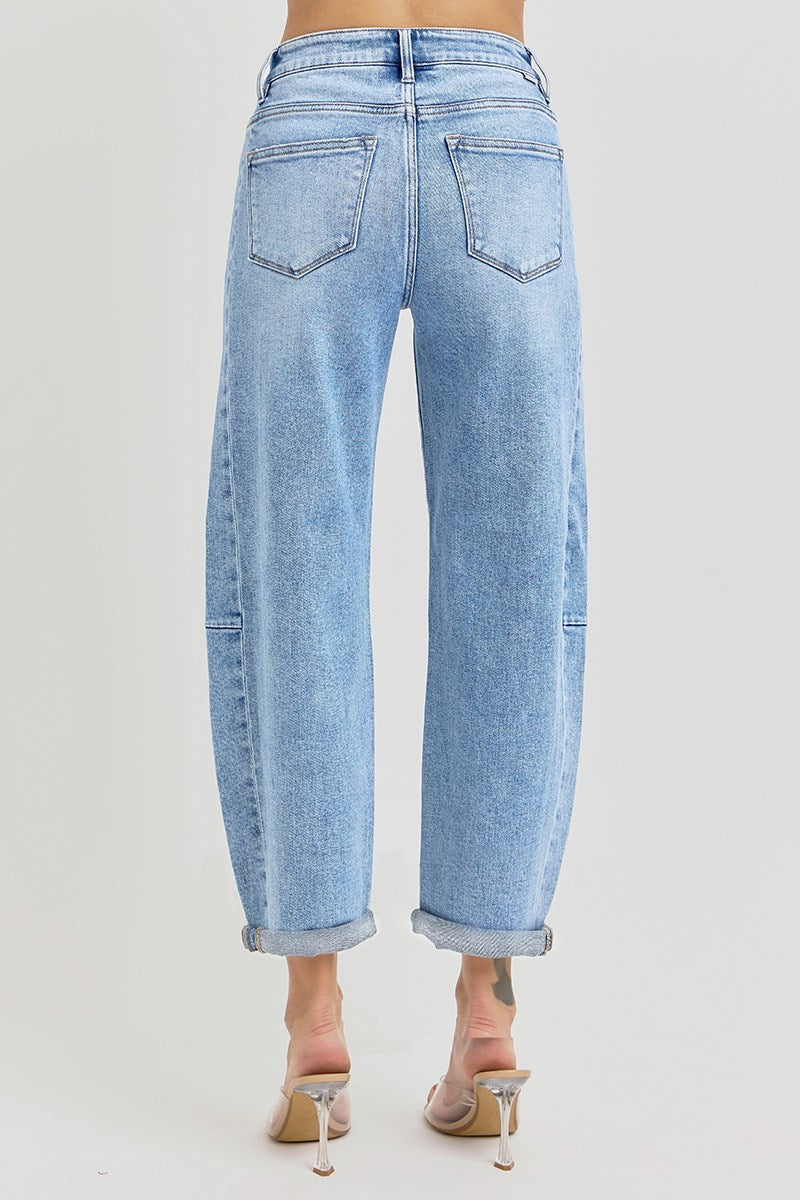 Risen High Rise Cuffed Barrel Jean