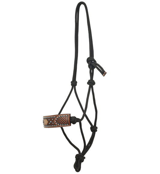 Rope Halter with Basket Tooling, Turquoise Flower Spots, Turquoise Beads