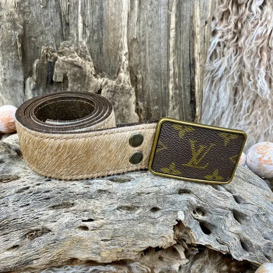 Rowdy ranch Upcycled Belt Tan cow