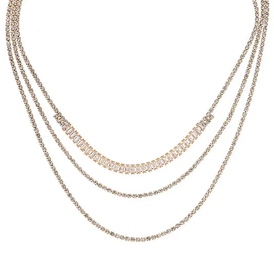 Rhinestone Crystal Baguette 3 Layer Necklace