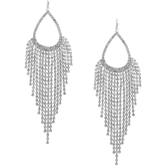 Rhinestone Teardrop Fringe Fish Hook Earring