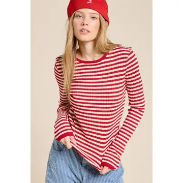 Ribbed Knit Striped Long Sleeve Top