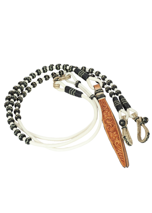 Black Rawhide + White Cord Romal Reins - 50"