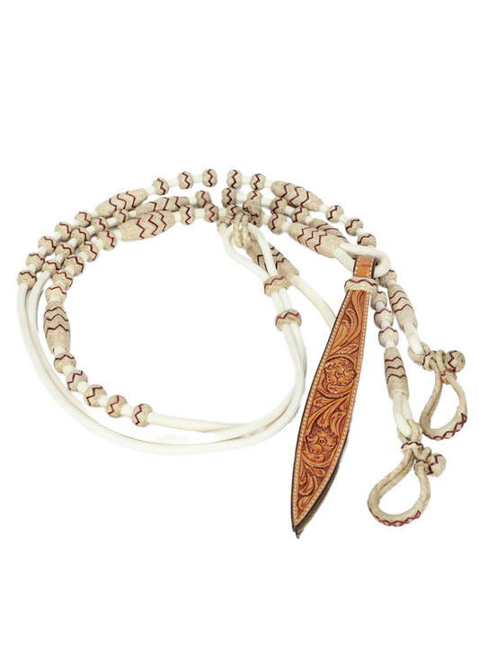 Rawhide + White Cord Romal Reins - 54"