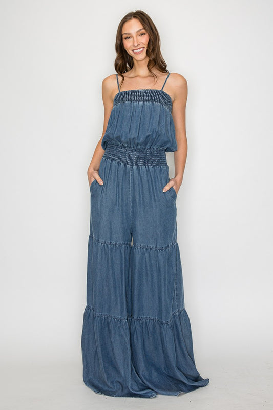 SMOCKING TENCEL JUMPSUIT