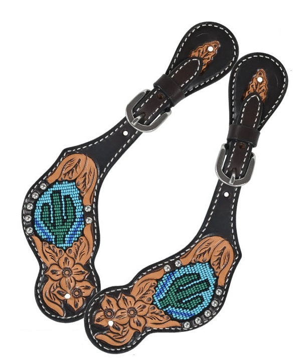 Ladies Spur Strap with Beaded Cactus