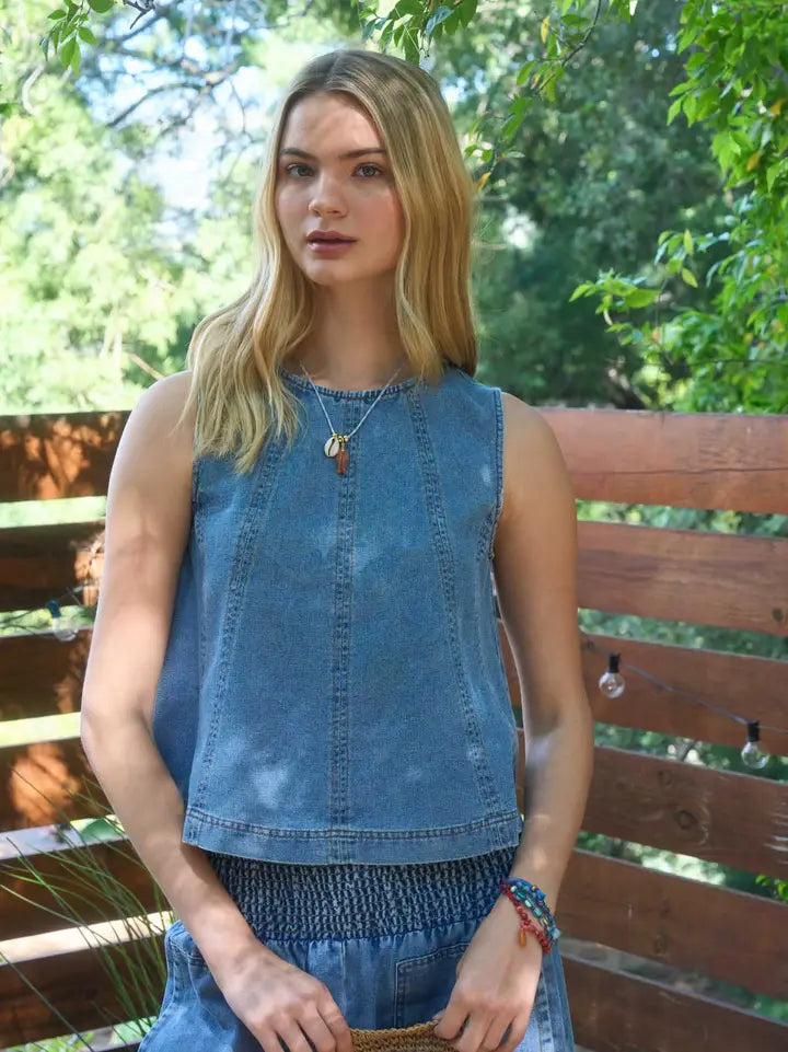 Seam Detail Sleeveless Denim Top
