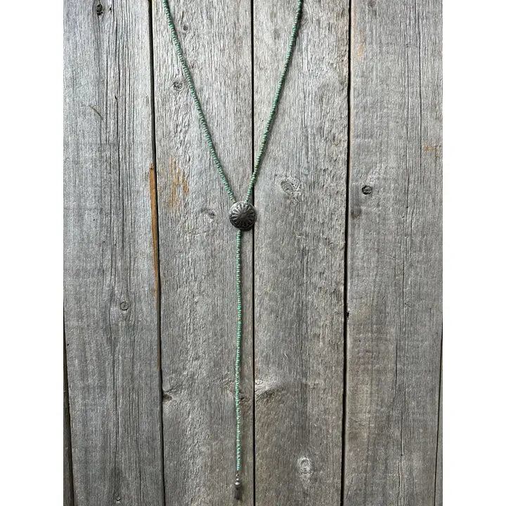 Seed Bead W/Silver Concho & Blossom Bolo Style Necklace