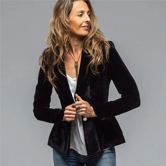 Short Velvet Blazer in Black