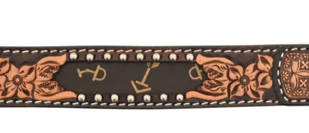 Dog Collar with Floral Carving, Tooling, Tan Printed Arrows Inlay, SS Spots