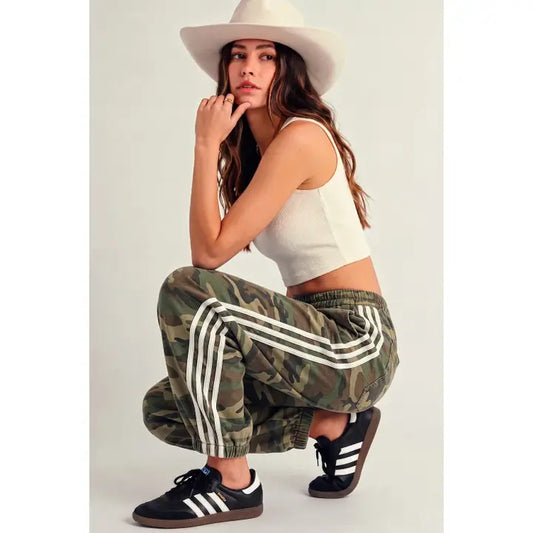 Soft Washed Vintage Camo Stripe Track Jogger