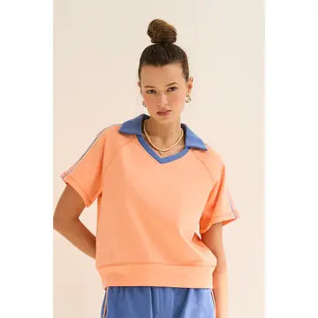 Sporty Contrast V Neck Top