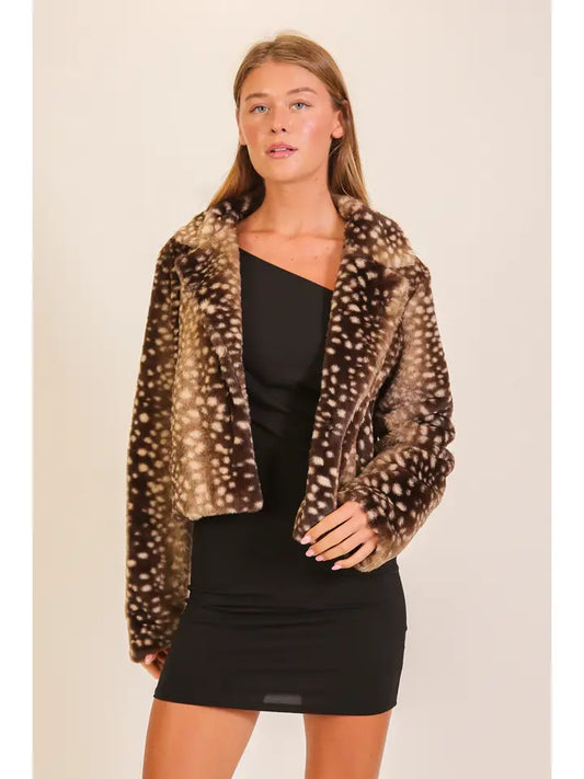 Spotted Faux Fur Cropped Jacket