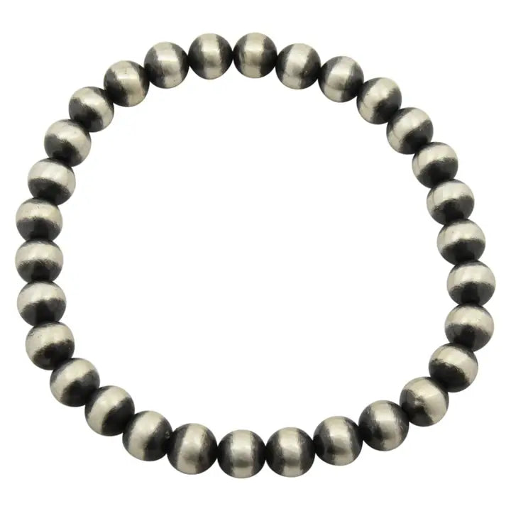 Sterling Silver Navajo Pearl Oxidize Round Bead Stretch Bracelet