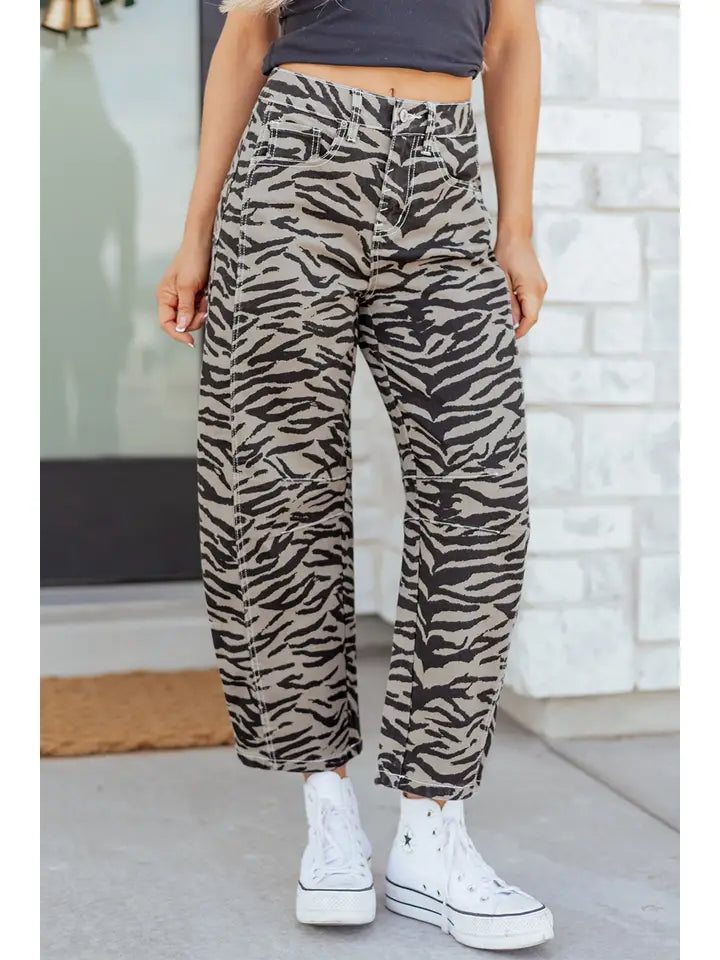 Stripe Denim Wide Barrel Leg Jeans