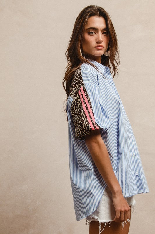 Stripe Patterns With Leopard Prints Elastic Sleeve
