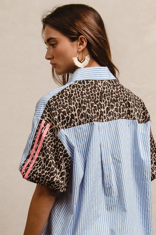 Stripe Patterns With Leopard Prints Elastic Sleeve