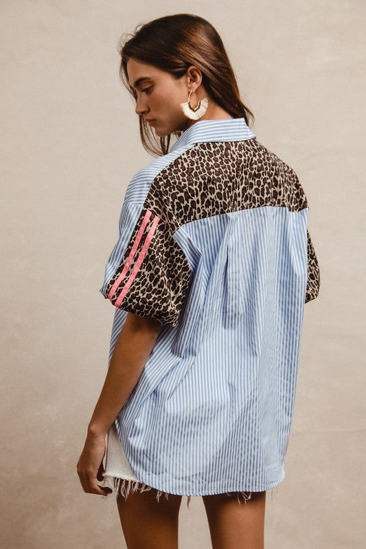 Stripe Patterns With Leopard Prints Elastic Sleeve