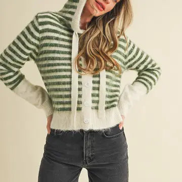Striped Hoodie Sweater Cardigan