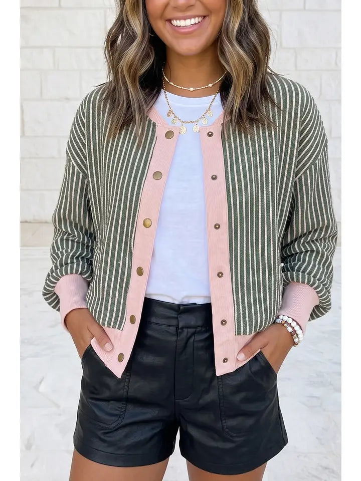 Striped Patchwork Long Sleeve Regular Fit Cardigan