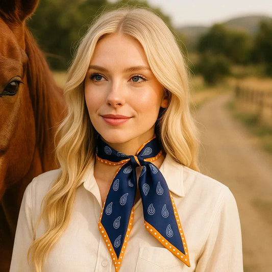 Navy and Rust Western Skinny Mini Wild Rag Scarf / Cowgirl Necktie