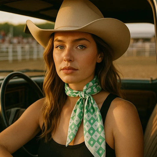 Green Checkered Western Skinny Mini Wild Rag Scarf / Cowgirl Necktie