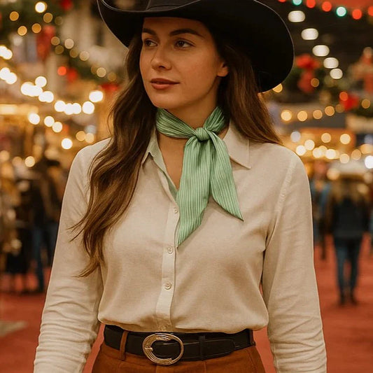 Green and White Western Skinny Mini Wild Rag Scarf / Cowgirl Necktie