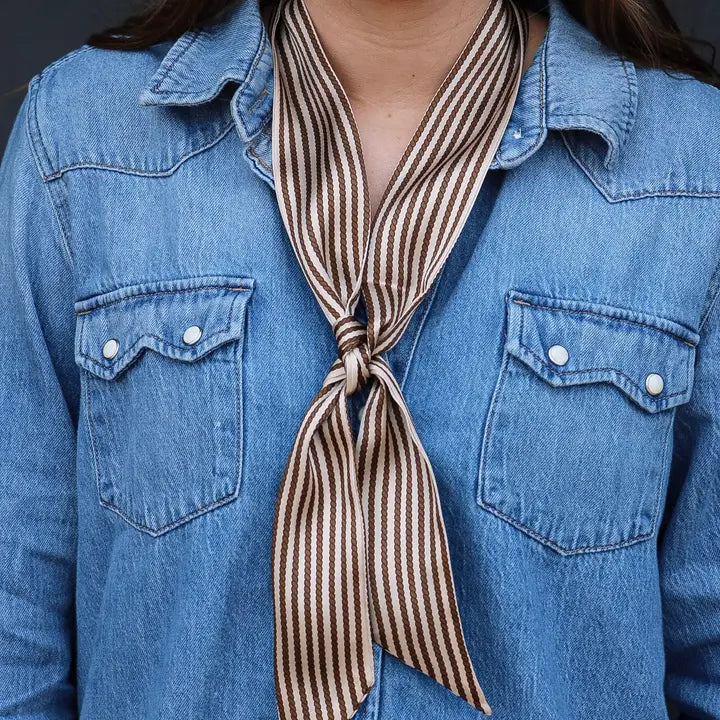 Tan Silk Twilly Scarf with Brown Rope Stripes