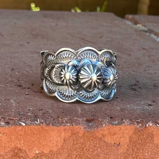 The Cassidy Sterling Flower Cigar Band Ring sz6