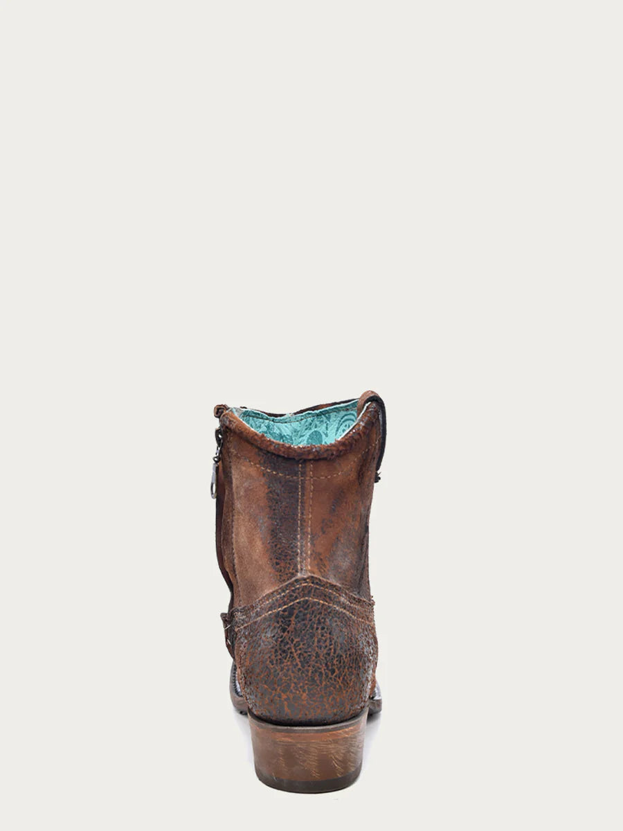 Ladies Chocolate/Tan Lamb Abstract Short Top Bootie