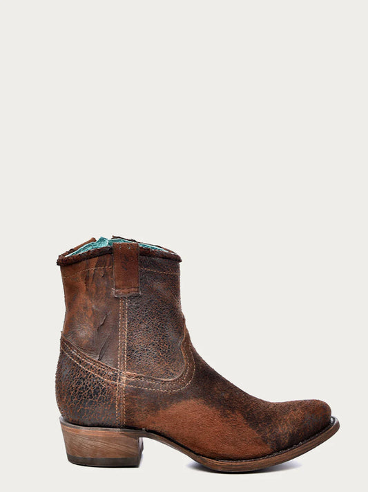 Ladies Chocolate/Tan Lamb Abstract Short Top Bootie