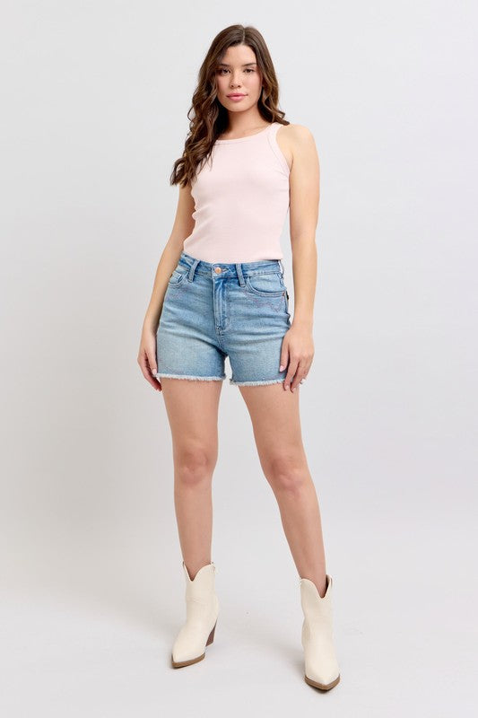 Western Embroidery Detail Cut Off Shorts