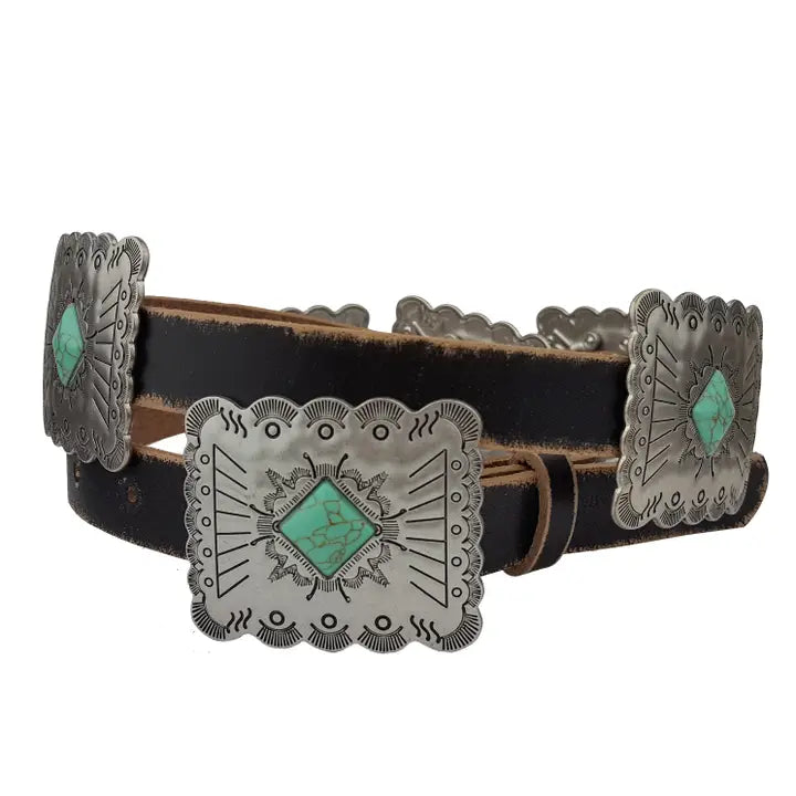 Western Genuine Distressed Leather Belt W/ Rectangular Concho