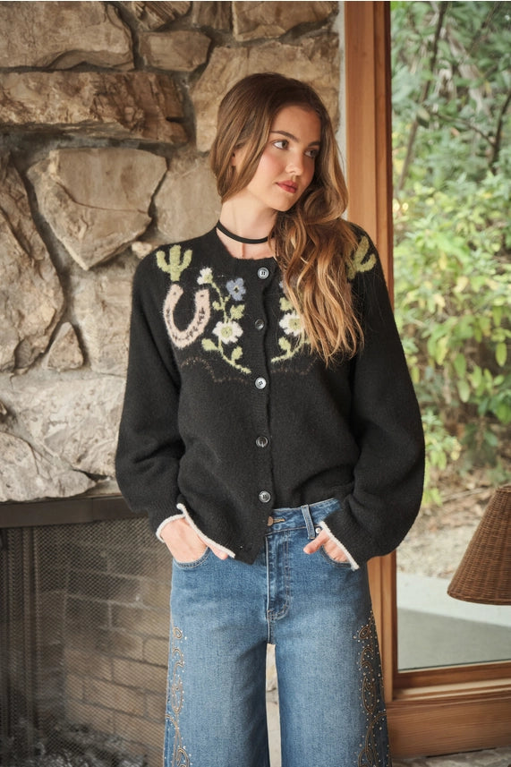 Western Graphic Sweater Cardigan