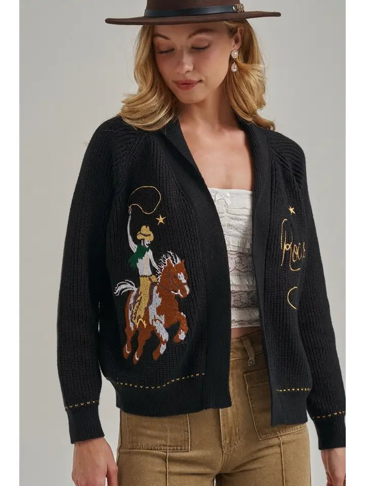 Western Inspired Cowboy Yeehaw Sweater CARDIGAN