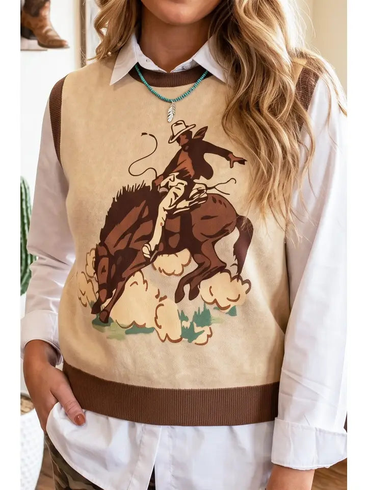 Western Rider Graphic Sweater Knit Vest