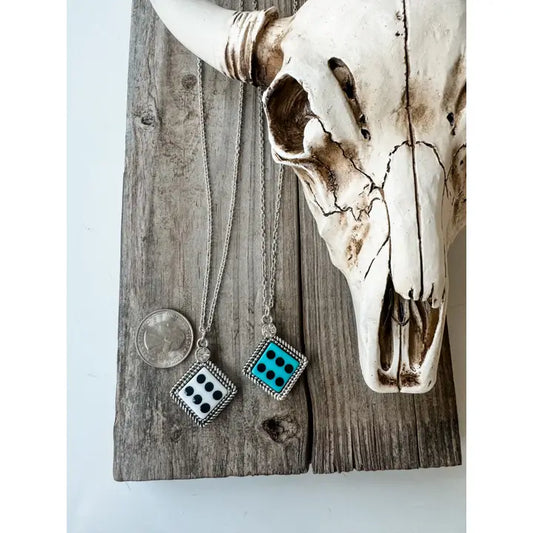 Western Semi Stone Dice Pendant Necklace
