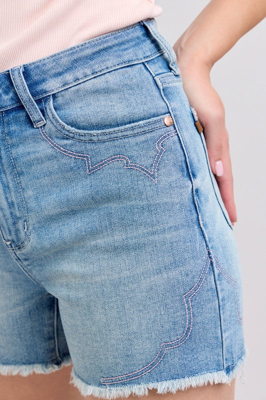Western Embroidery Detail Cut Off Shorts