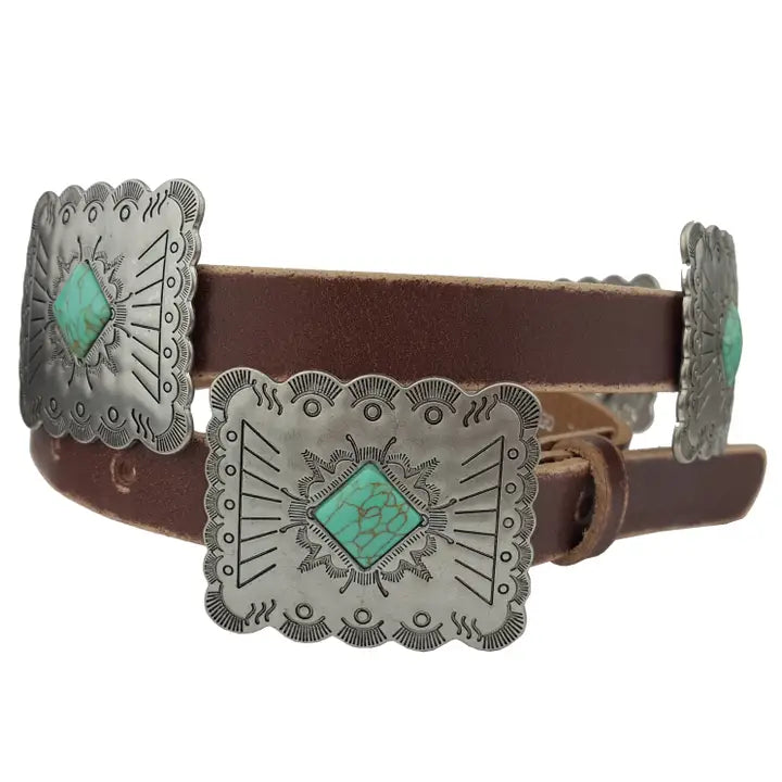 Western Genuine Distressed Leather Belt W/ Rectangular Concho