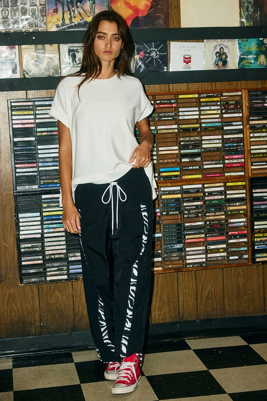 Zebra Side-Striped Wide-Leg Windbreaker Pants
