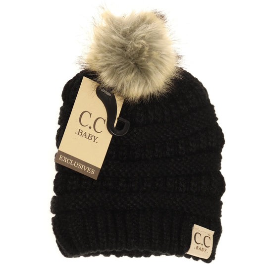 Baby Fur Pom CC Beanie BABY43 Black