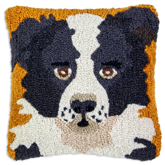 Border Collie 14"x14" Hooked Wool Pillow