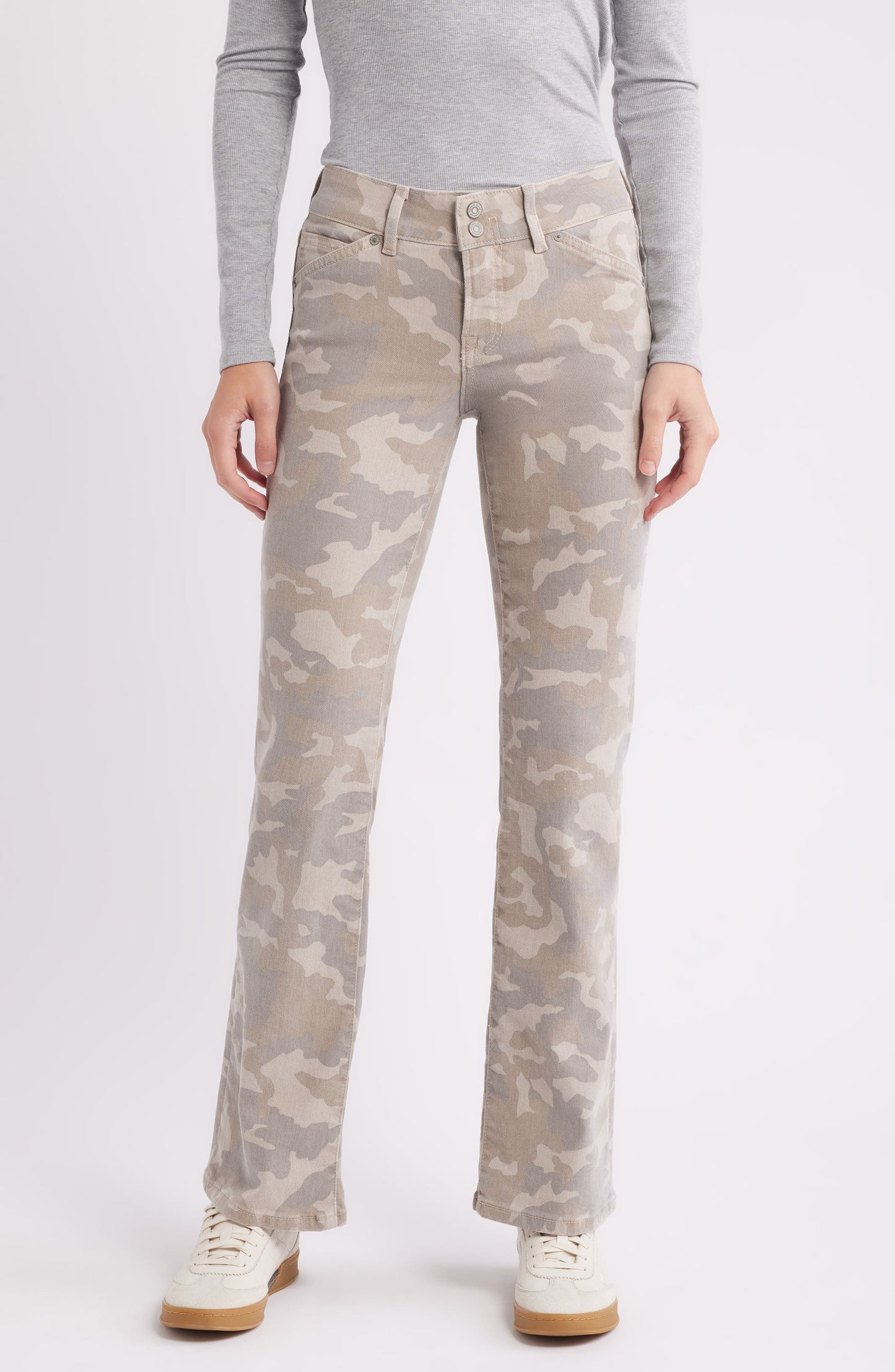 Hidden Tan Camo Low Rise Double Waistband Bootcut