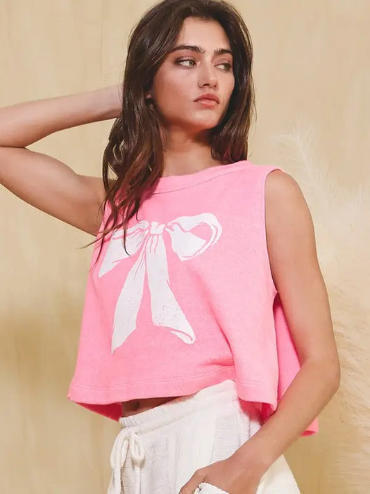 "Bow" Cropped Terry Tank Top