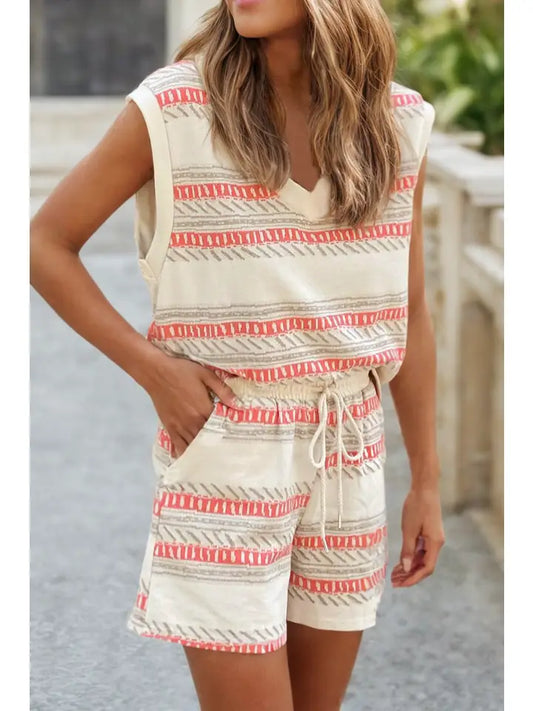 Western Striped Print Casual Tank 2pcs Outfit