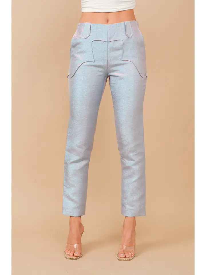 Metallic Straight-Leg Ankle Sable Western Pants