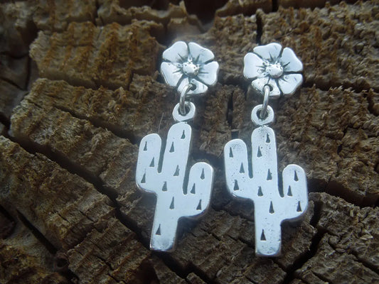 Fat Saguaro Cactus Flower Earrings