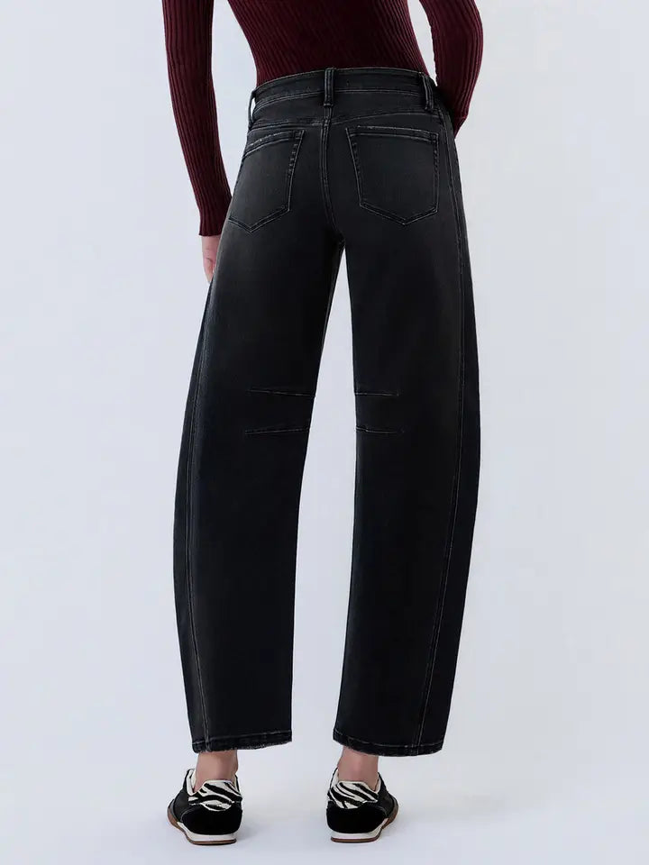 High Rise Black Ankle Barrel Leg Jeans