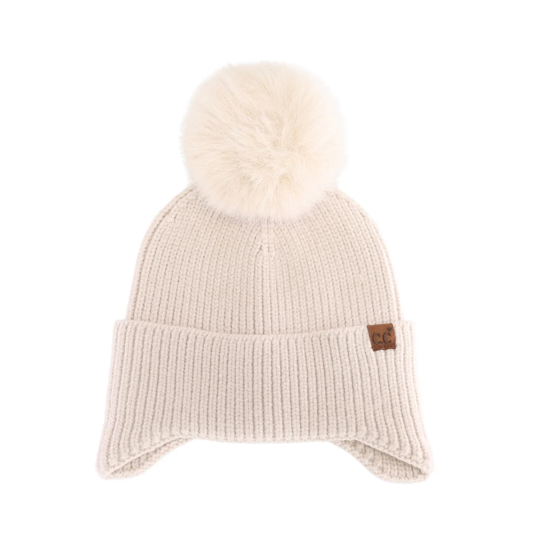 Earflap C.C Faux Fur Pom Beanie